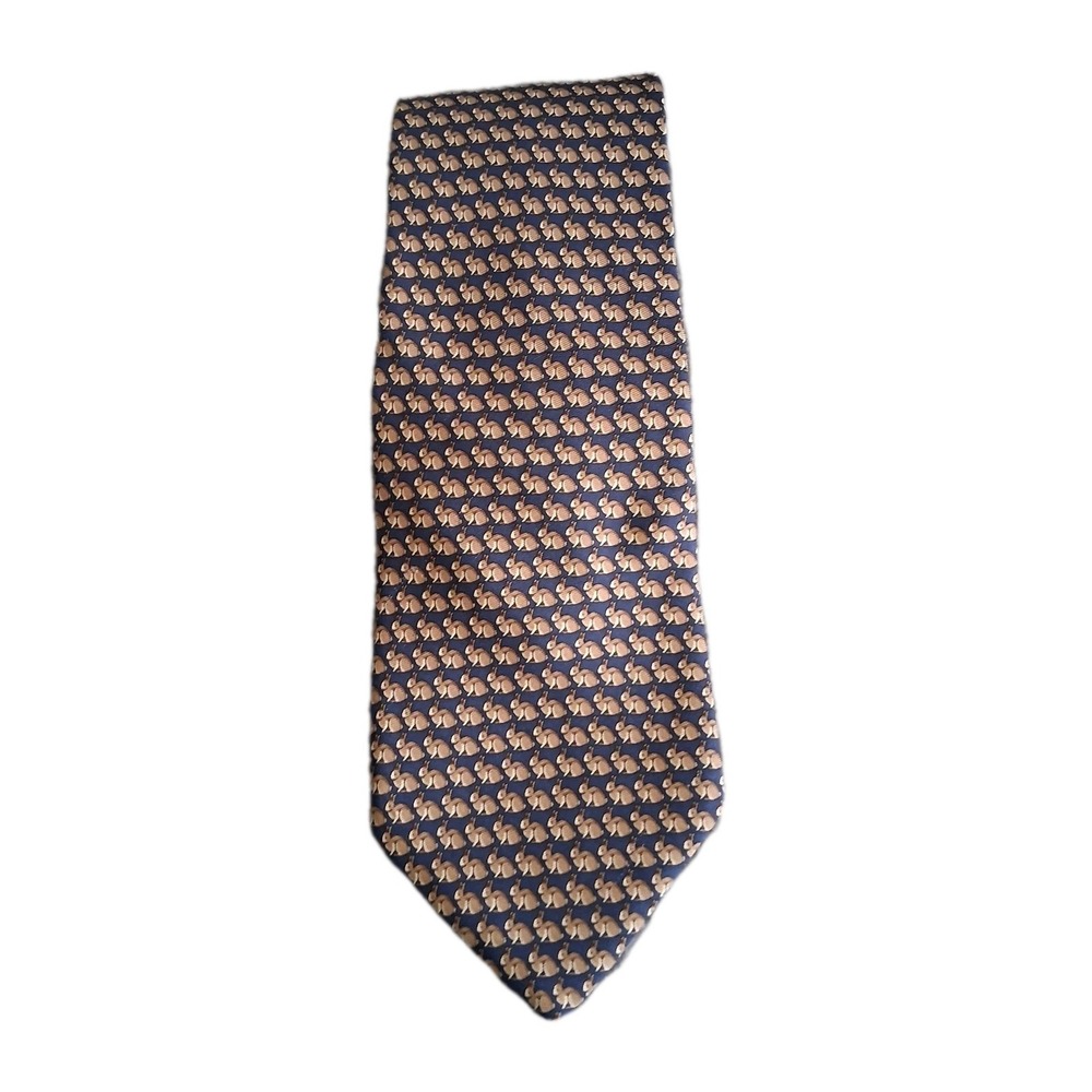 Brooks Brothers Basics Men's Silk Necktie Made in USA Blue Gold Rabbits Bunnies - Picture 3 of 8